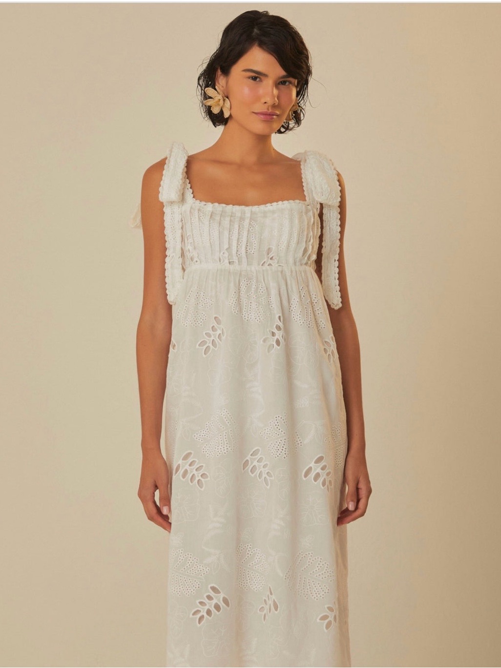White Eyelet Tie-Shoulder Maxi Dress